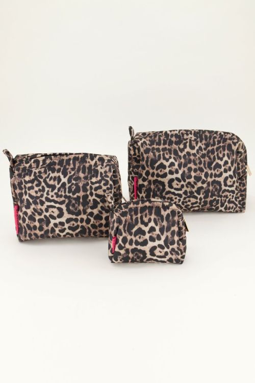 Bruine toilettas set met panterprint
