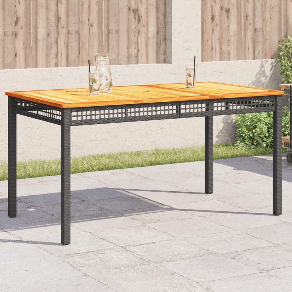 Gartentisch Schwarz 140 x 80 x 75 cm aus Polyrattan und massivem Akazienholz mit Stahlgestell, Gartentisch wetterfest und UV-beständig