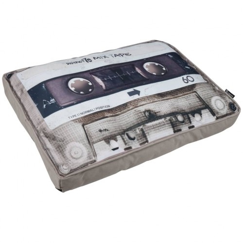 Colchão para cachorro com estampa de fita cassete mixtape, bege