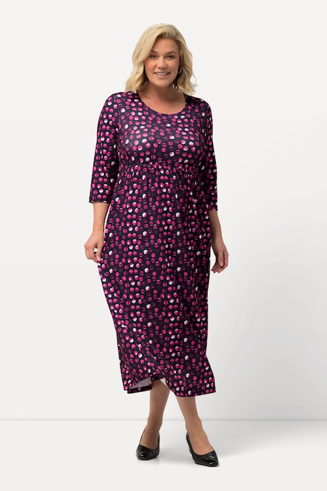 Jerseykleid, Punkte, A-Linie, Rundhals, 3/4-Arm