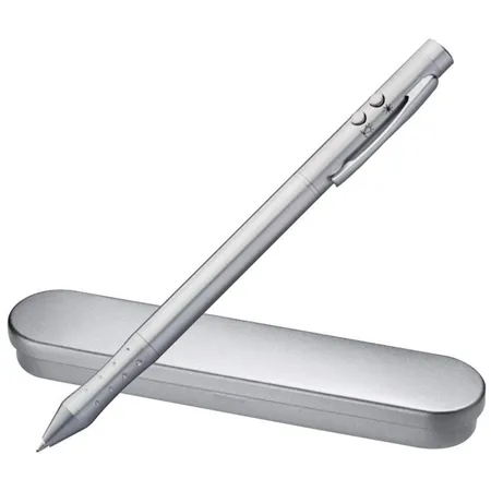 Macma LED Edelstahl Kugelschreiber 4in1, Mine: blau & rot / mit Laserpointer