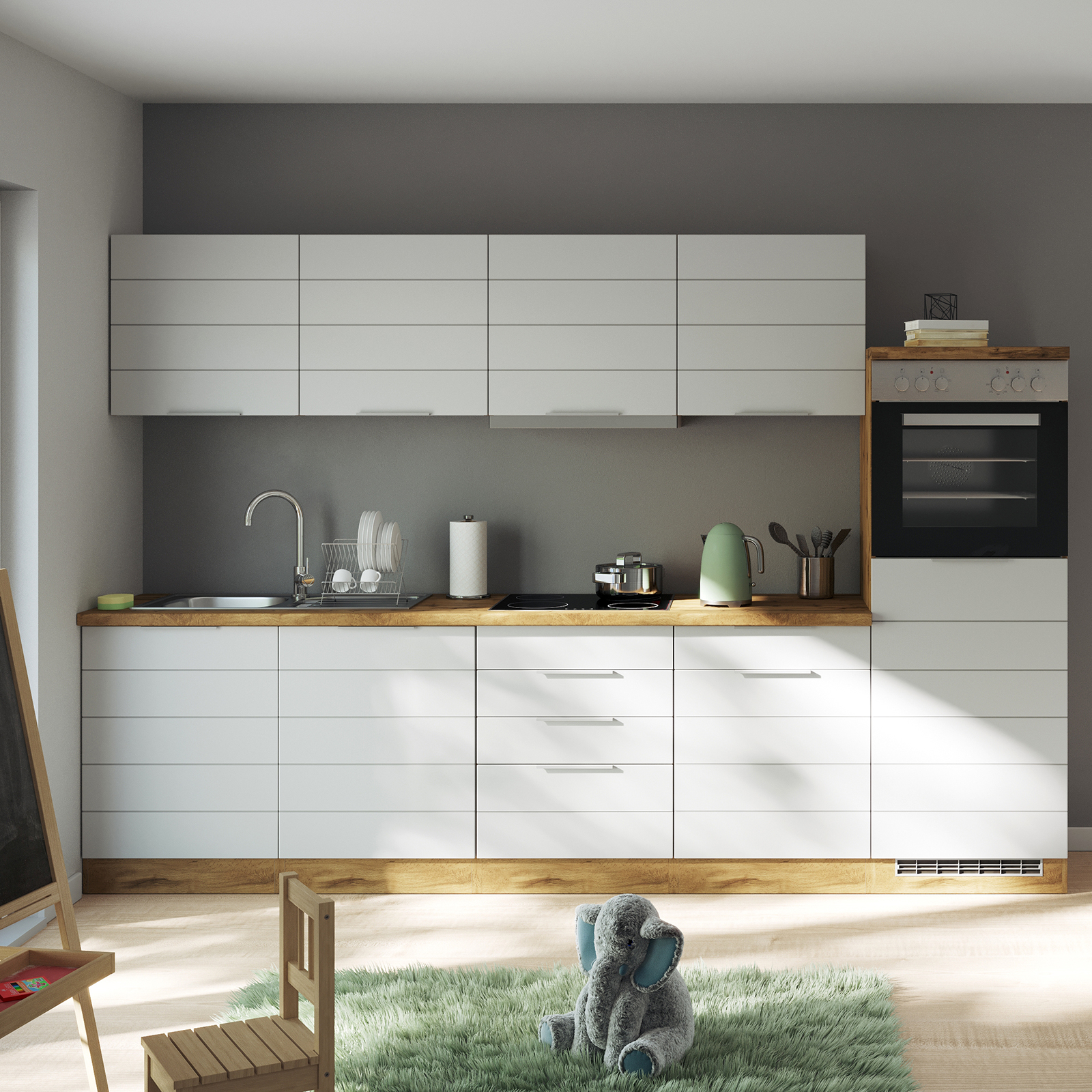 Kühlschrank-Ofenumbauschrank FLORENZ - Wotaneiche-weiß matt