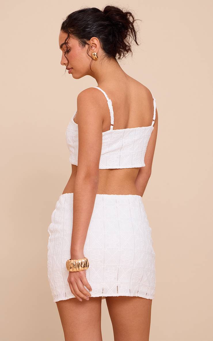 Blanc Brassière Texturée Au Crochet