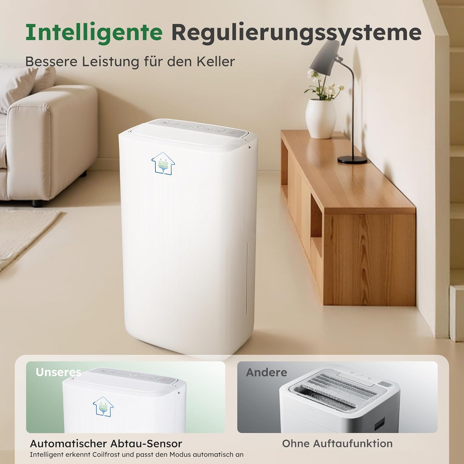 Luftentfeuchter Elektrisch 12L, 122m³, Entfeuchter Elektrisch für Keller 36dB Leiser Raumentfeuchter, 3 Modi, Wäschetrockner & 24h Timer, für Schlafzimmer & Bad