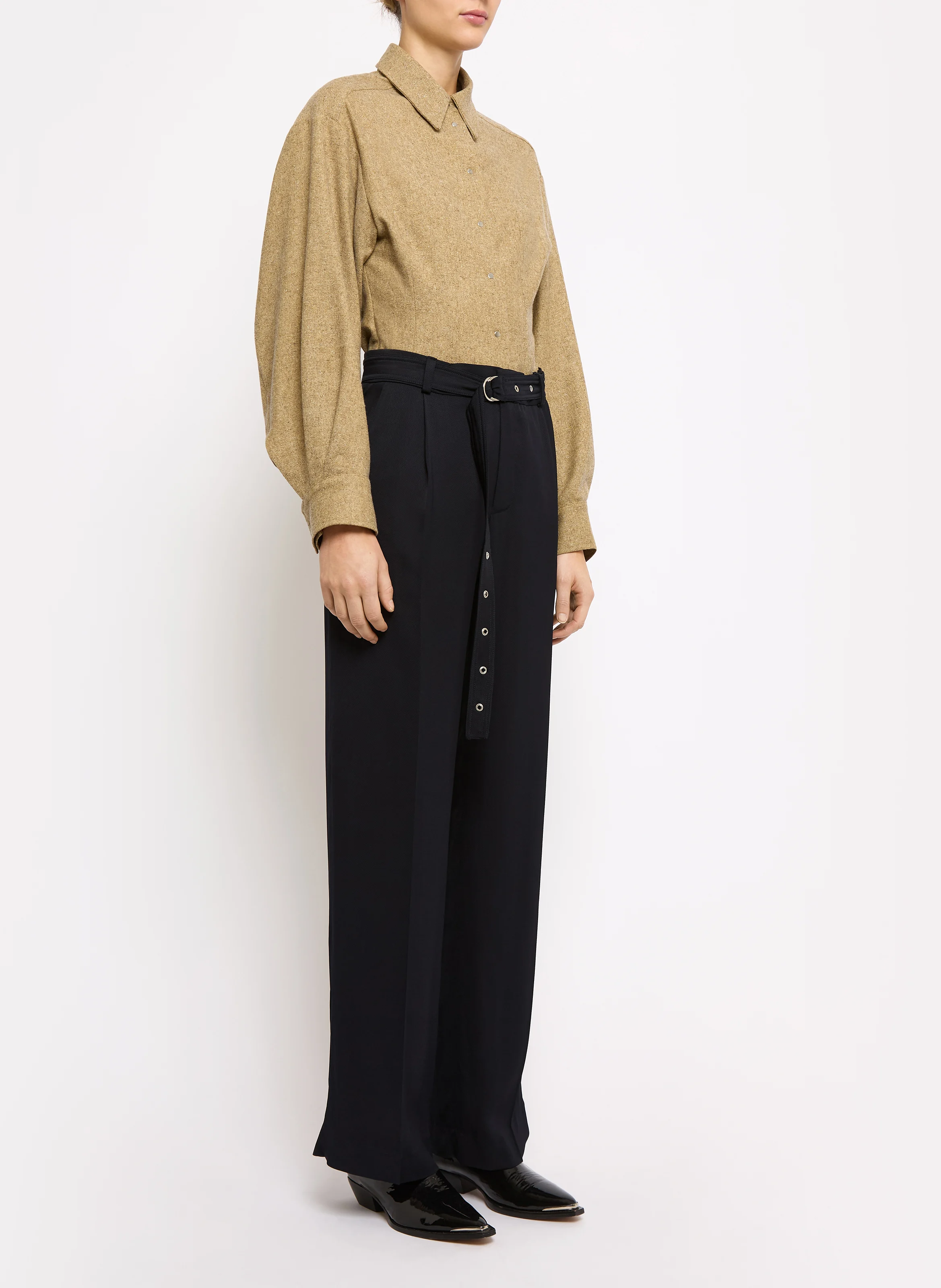 ERIN - Pantalon droit à pinces ceinturé | Bleu