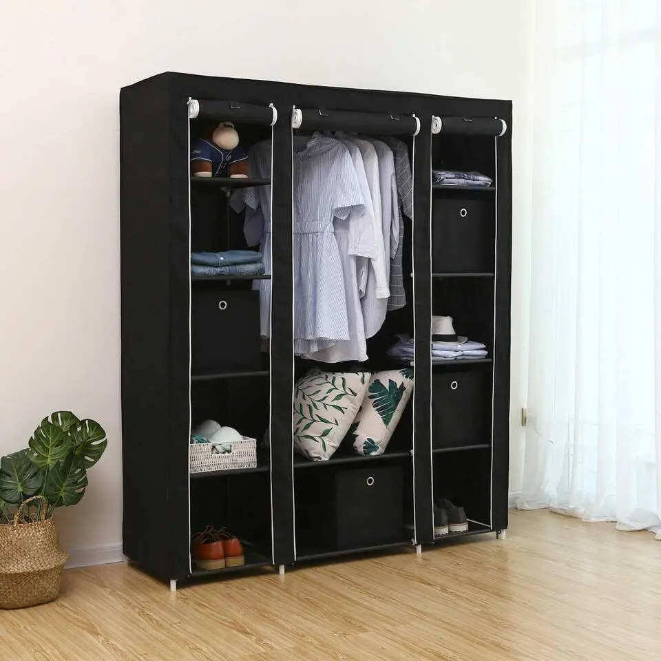 Draagbare kledingkast, opvouwbare kast, 150x45x175 cm, zwart