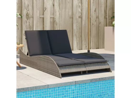 Chaise longue avec coussins gris 114x205x73 cm résine tressée