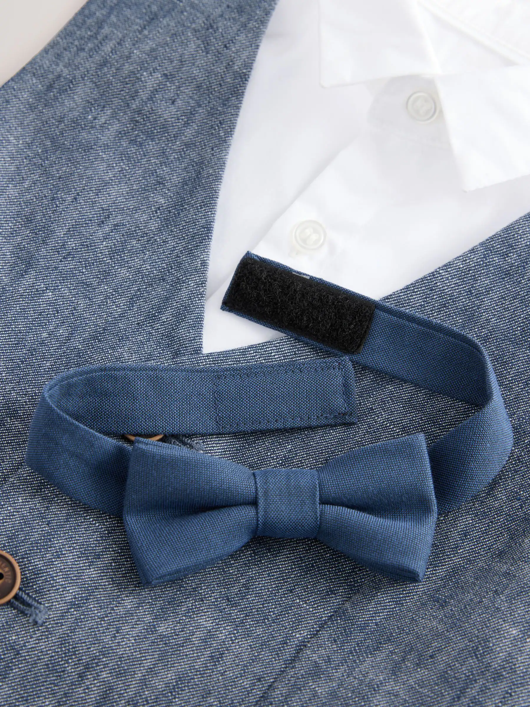Marineblauw - Set van gilet van katoen/linnenmix, overhemd en vlinderstrik (3 mnd - 9 jr)