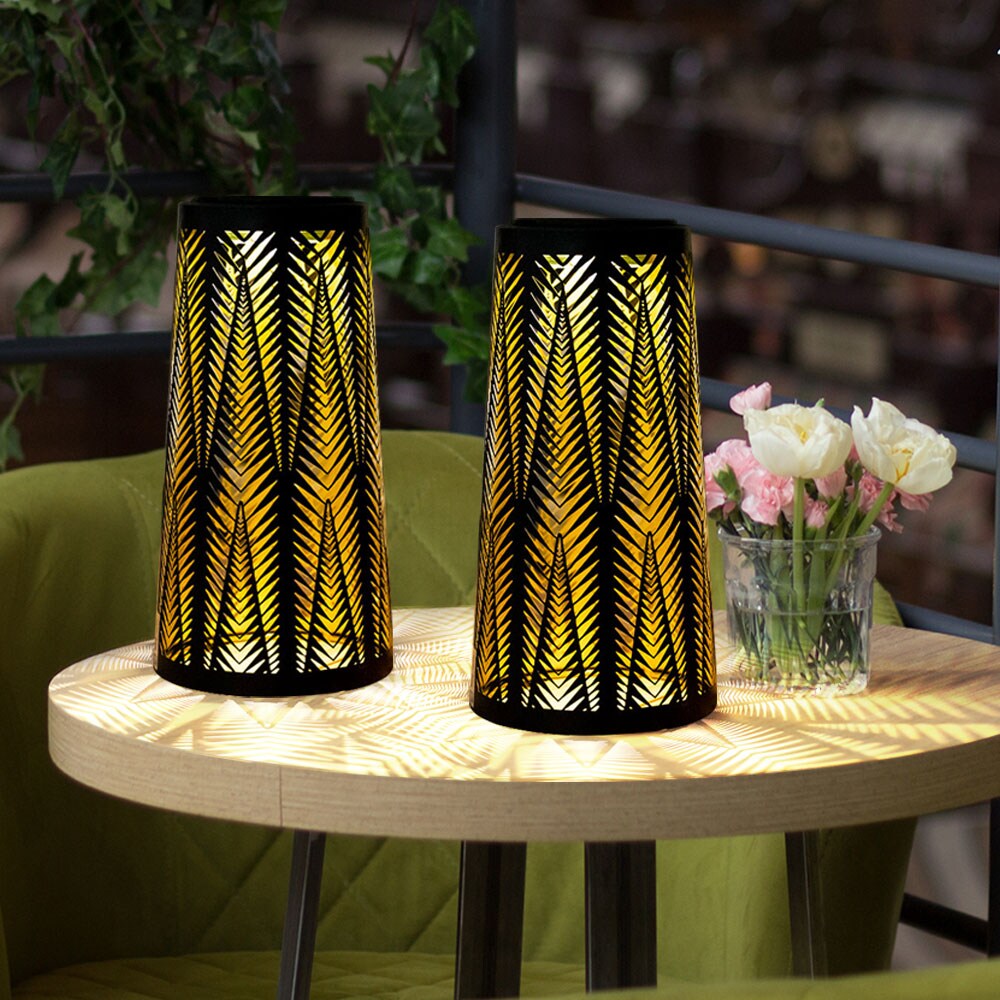2x LED Solarleuchte, schwarz-gold, Lichteffekt, H 24,5 cm