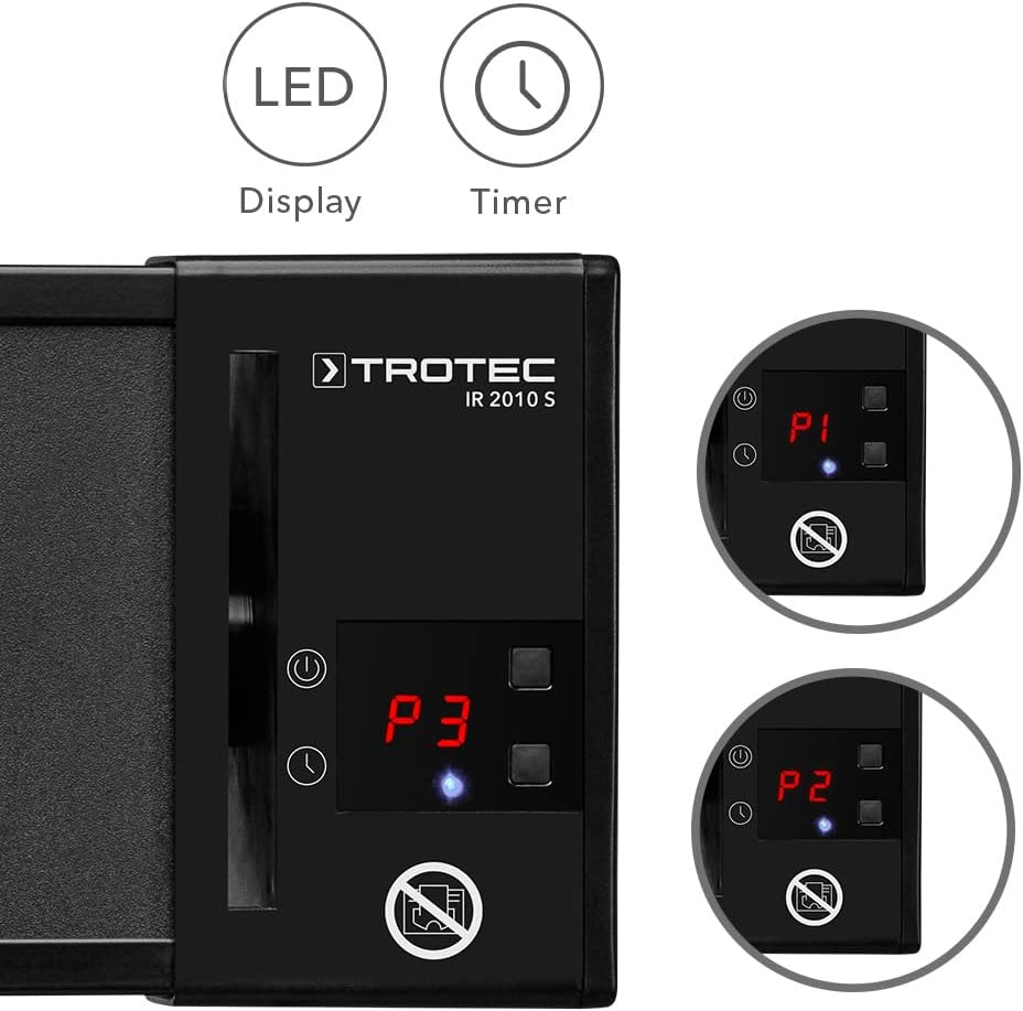 TROTEC Terassenheizstrahler Infrarot IR 2010 S – Heizleistung 650 W / 1350 W / 2000 W – Standgerät, Wandmontage, inkl. Fernbedienung
