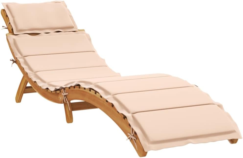 vidaXL Sonnenliege mit Auflage, Gartenliege mit Klappdesign Latten-Design, Liegestuhl für Pool Garten Terrasse, Relaxliege, Beige Massivholz Akazie
