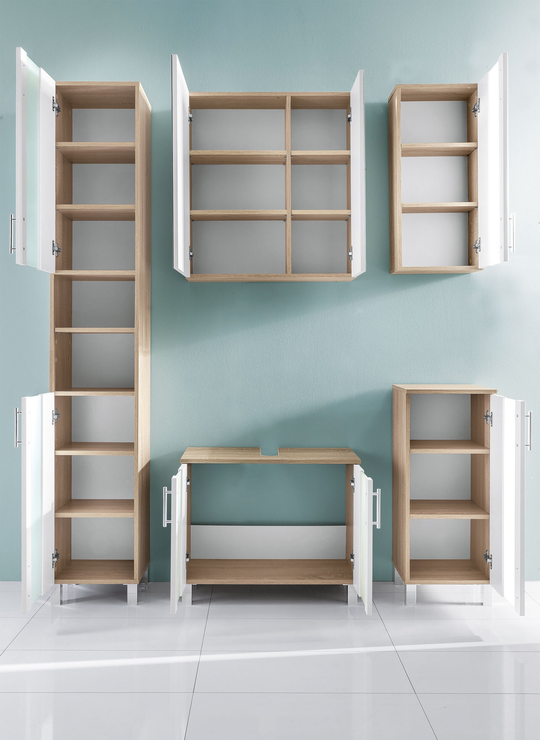 Unterschrank Weiß/Eiche sägerau Nachbildung 33 x 80 x 31 cm