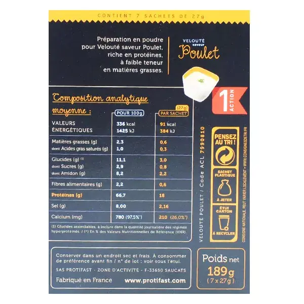 Sopa Protifast com Alto Teor de Proteína, Sopa Cremosa de Frango, 7 sachês