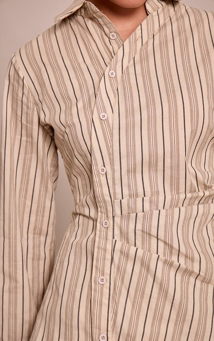 Gris Pierre Ensemble Coordonné Chemise Asymétrique Tissée À Fines Rayures