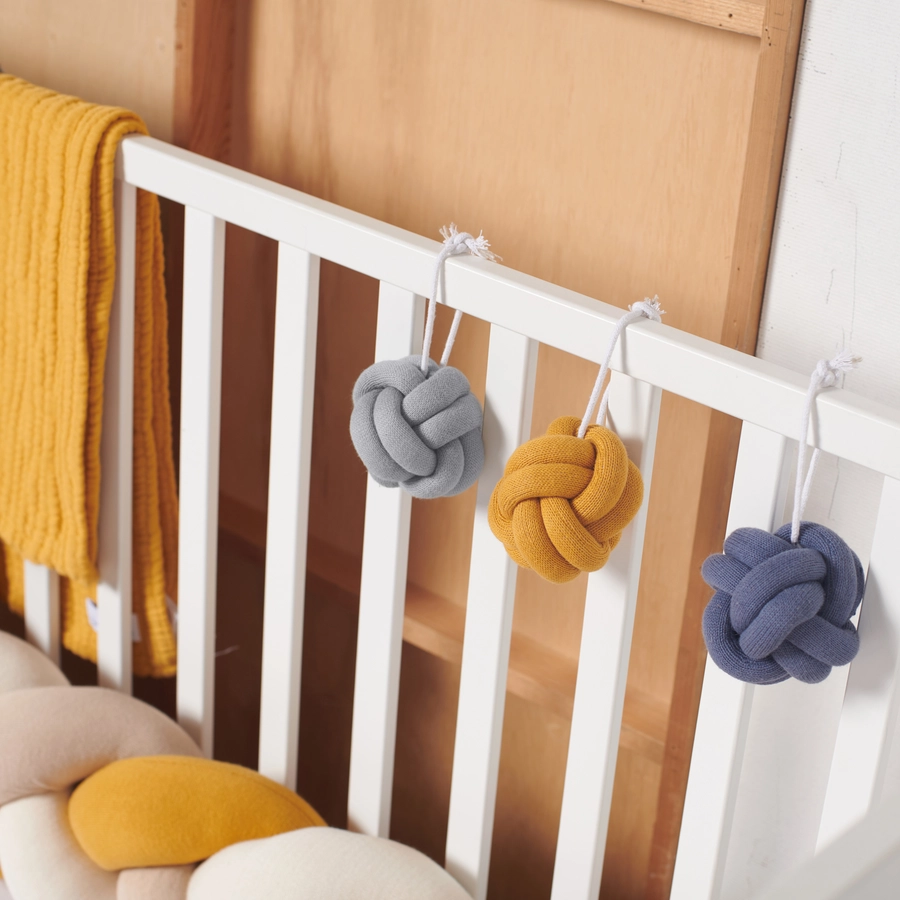 Nordic Coast Company Baby Gym Knoten Set, Blau-Grau-Curry Gelb
