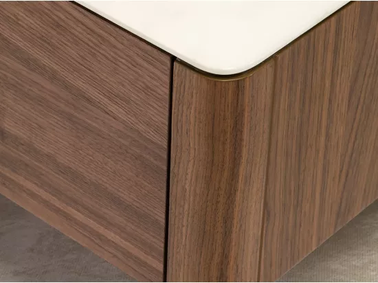 Table basse rectangulaire bois noyer et plateau en marbre céramique blanc Mykal