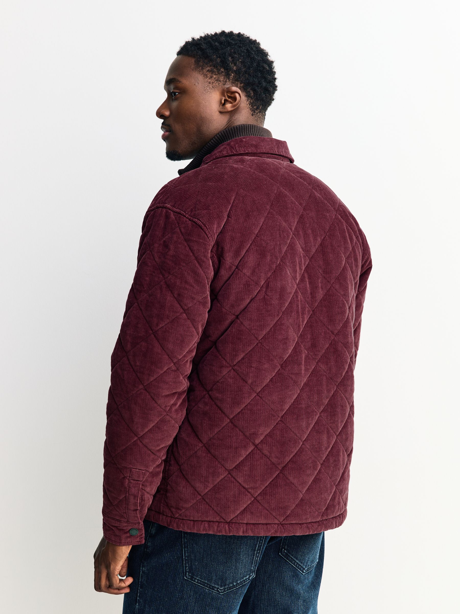 Bordeauxrood - Borg Lined Diamond Quilt Corduroy Shacket