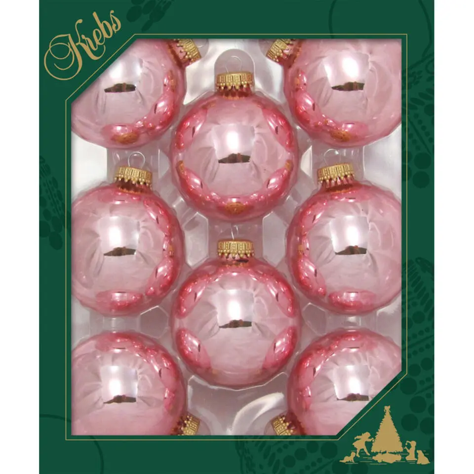 Krebs kerstballen - 8x st - pink blush lichtroze - 7 cm - glas