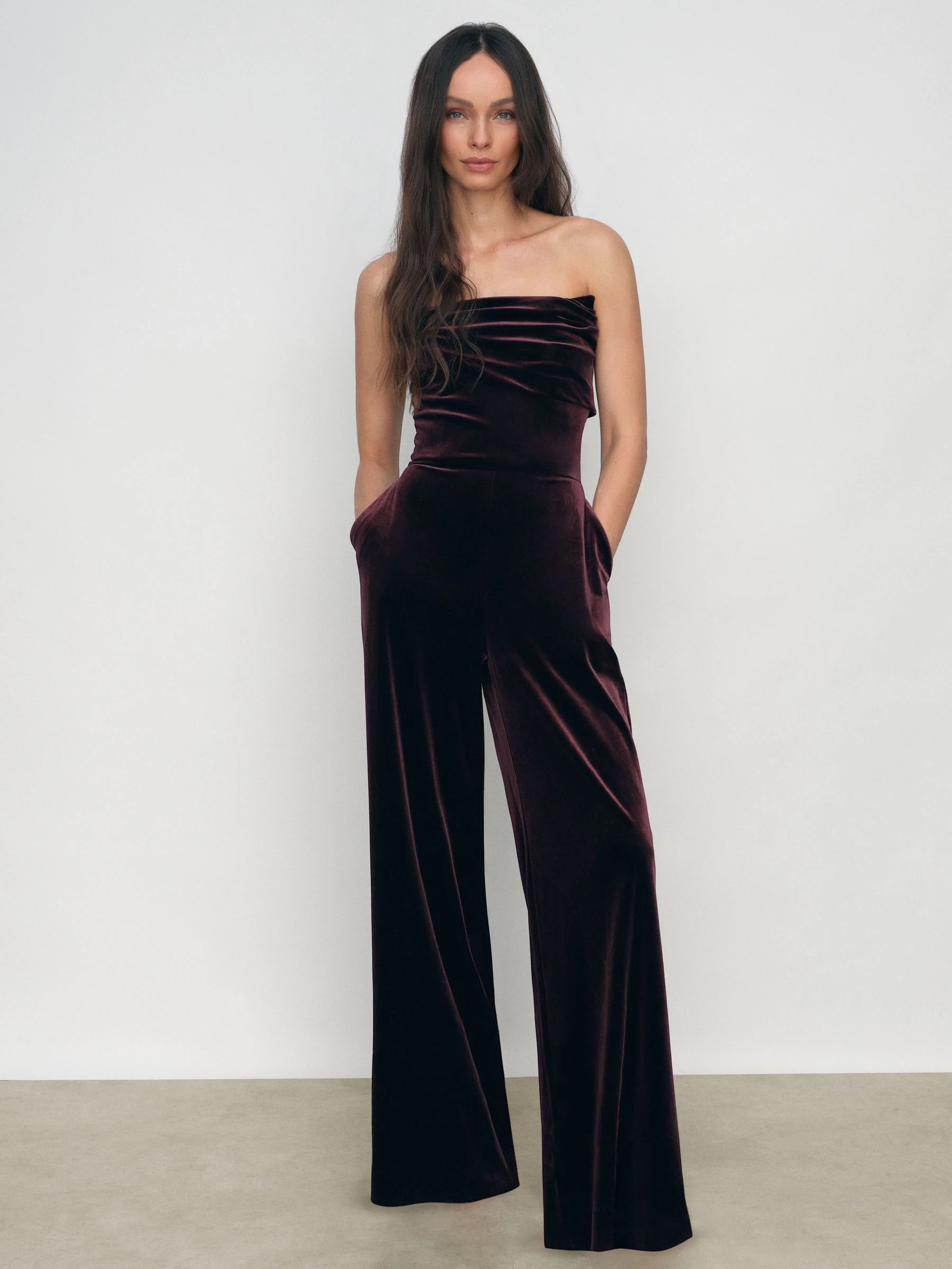 Reiss Andria Velvet Drape Strapless Jumpsuit