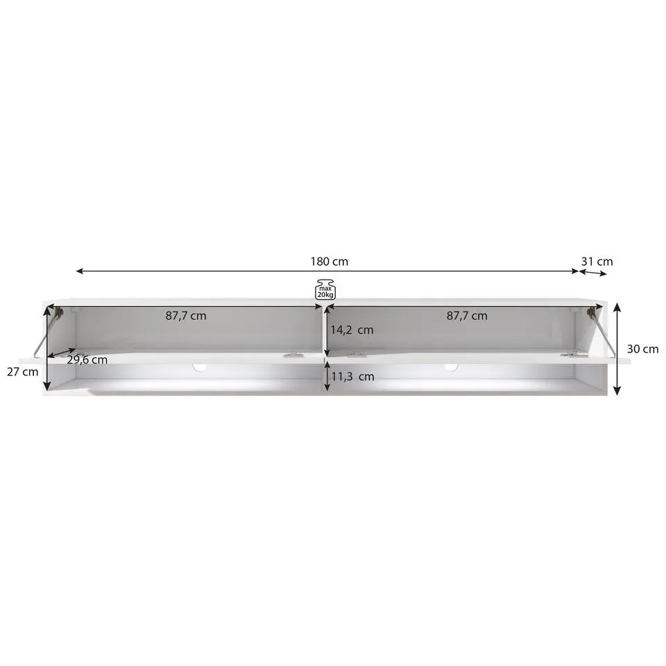 Meubella - TV-Meubel Asino LED - Zwart - Eiken - 180 cm