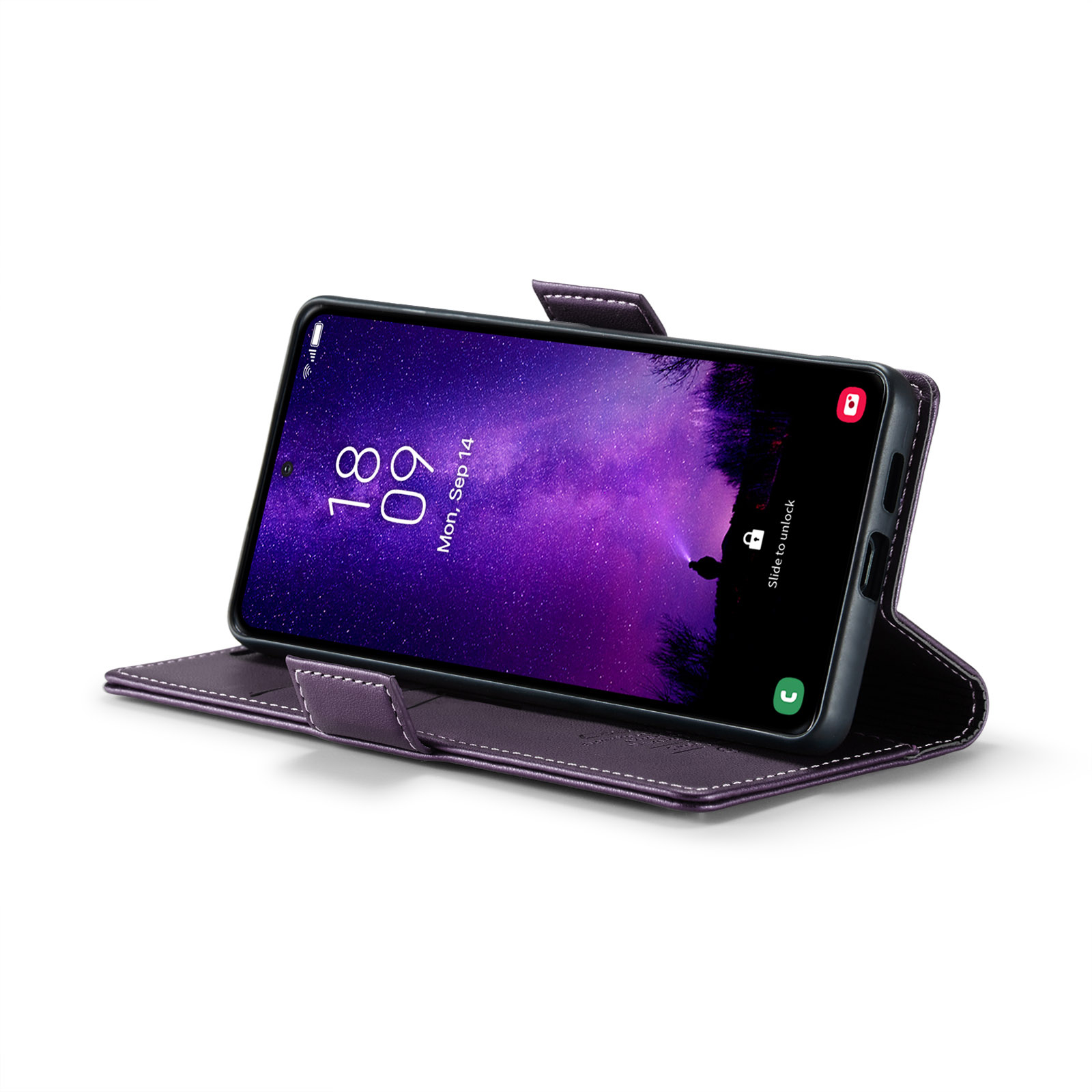 Samsung Galaxy S24 FE Leder Tasche Flip Wallet Etui mit Kartenfächern Litchi Look (RFID Schutz) - Violett