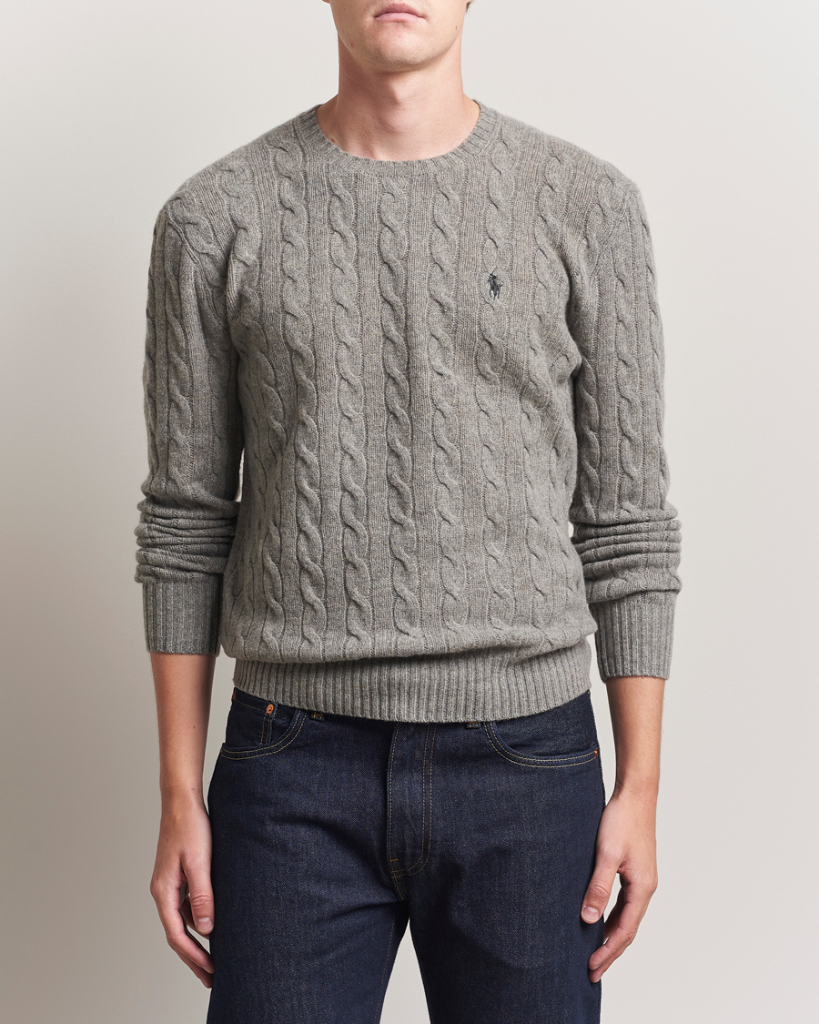 Polo Ralph Lauren Wool/Cashmere Cable Crew Neck Fawn Grey Heather
