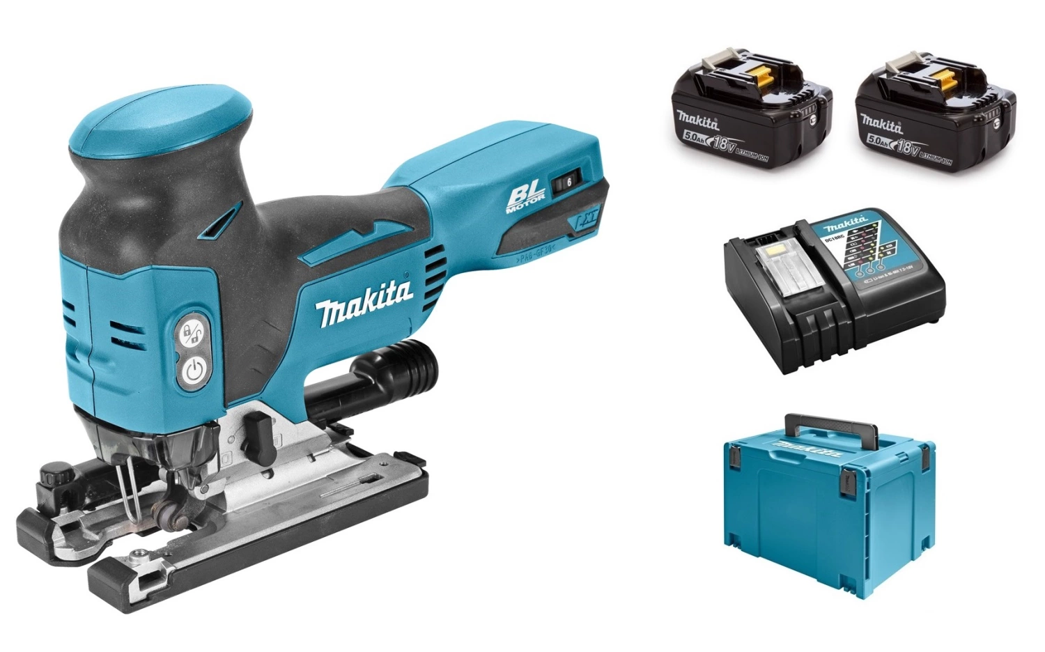 Makita DJV181RT1J 18V Li-Ion Accu decoupeerzaag set (2x 5.0Ah accu) in Mbox - T-greep - variabel - koolborstelloos