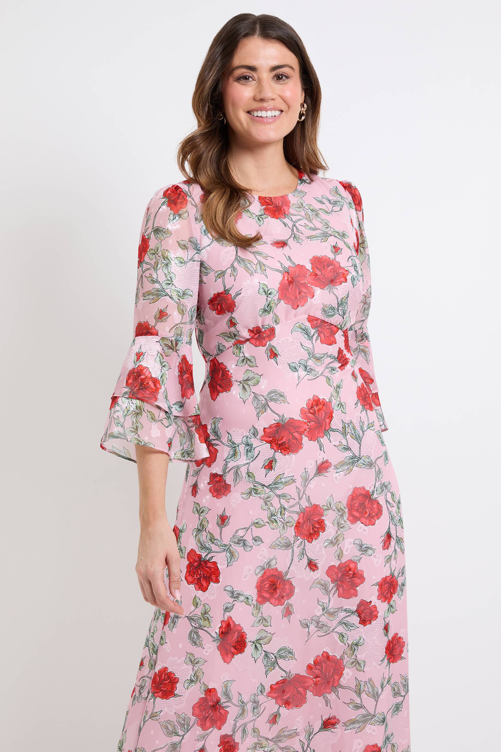 Wallis Robe Midi À Imprimé Floral Dévoré Et Manches À Volants Étagés