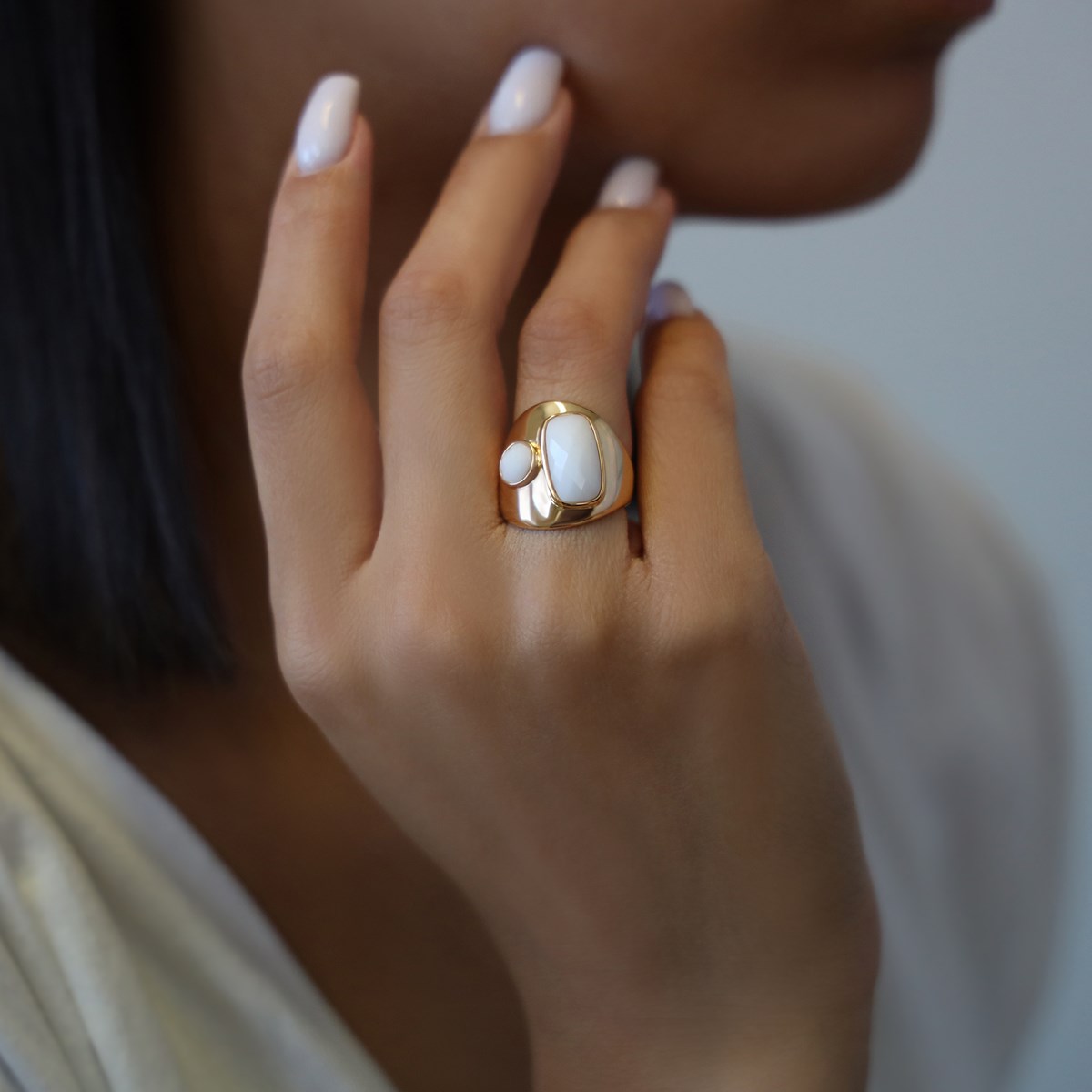 Bague Toi Et Moi Argent Doré Pierre Blanche