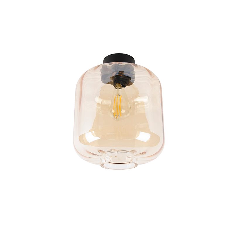 Design plafondlamp zwart met amber glas - Qara