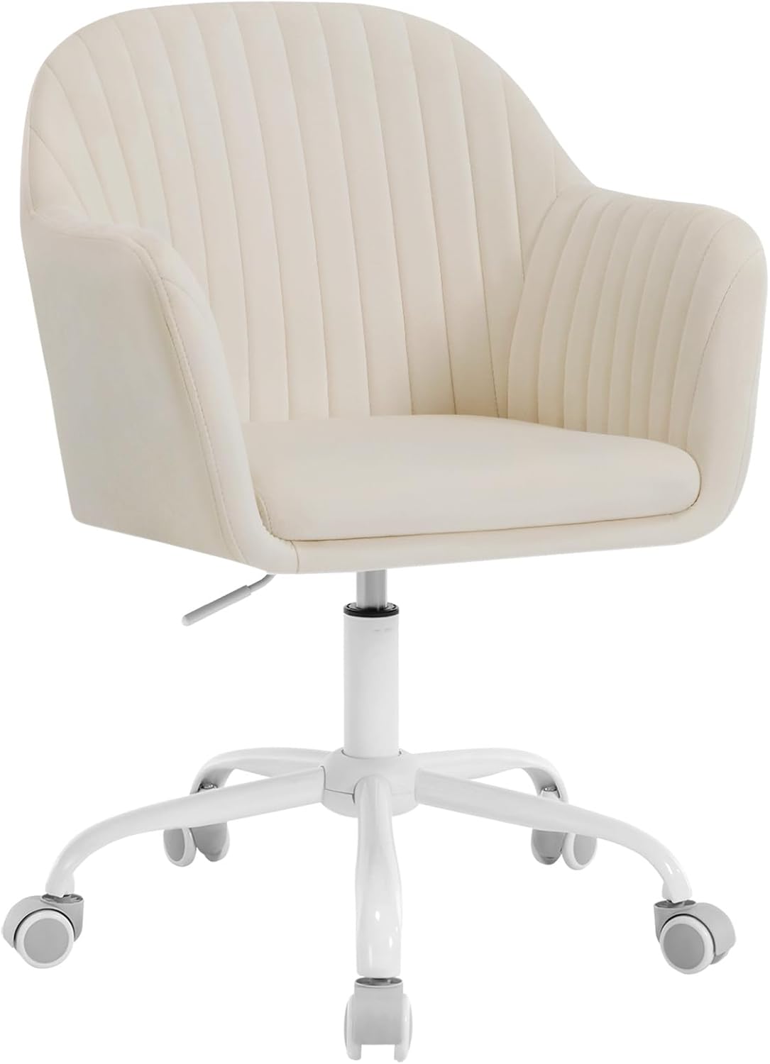 WOLTU Schreibtischstuhl, Bürostuhl ergonomisch, Homeoffice Stuhl höhenverstellbar, Schminkstuhl mit Armlehnen, Drehstuhl mit Rollen, Samt Stuhl Metallrahmen, 150 kg belastbar, Beige HN8784988