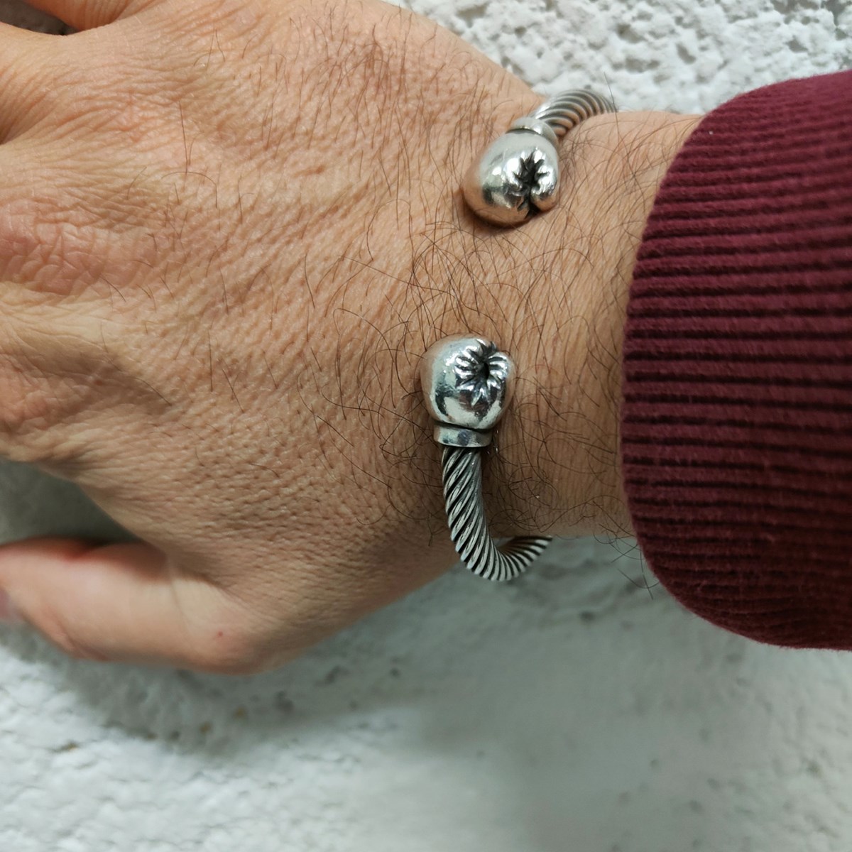 Bracelet Homme Jonc Argent Gants De Boxe