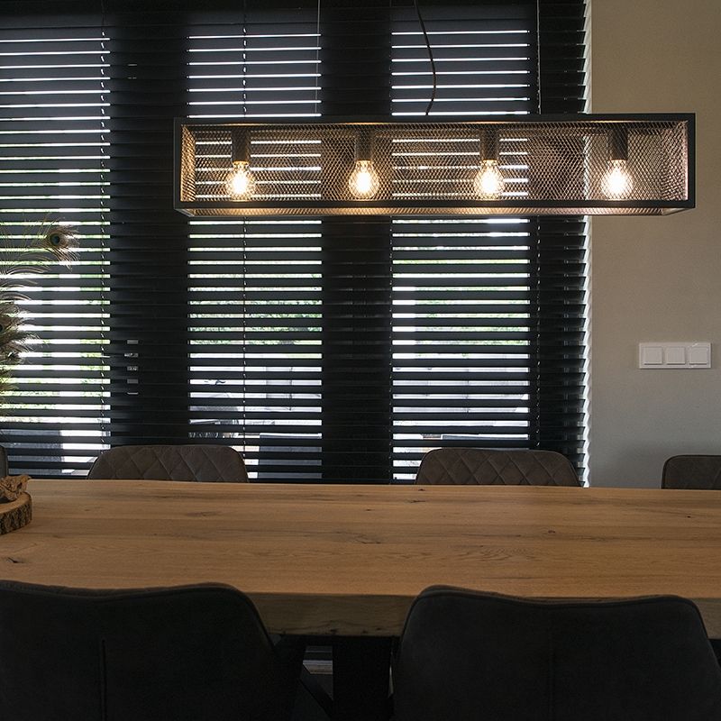 Industriële hanglamp zwart met geweven 4-lichts - Cage
