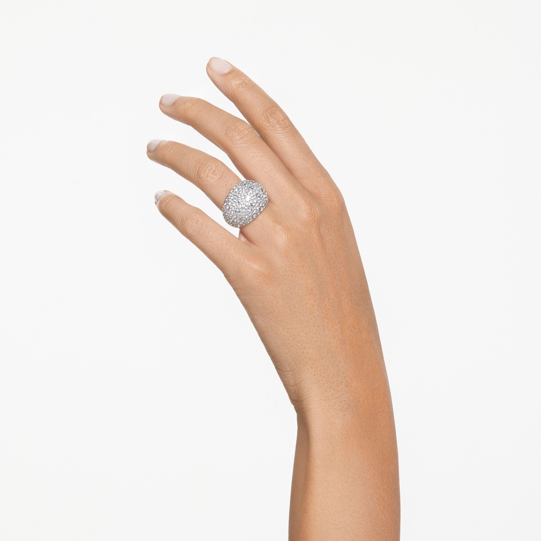 Swarovski Luna Cocktailring, Mond, Weiss, Rhodiniert