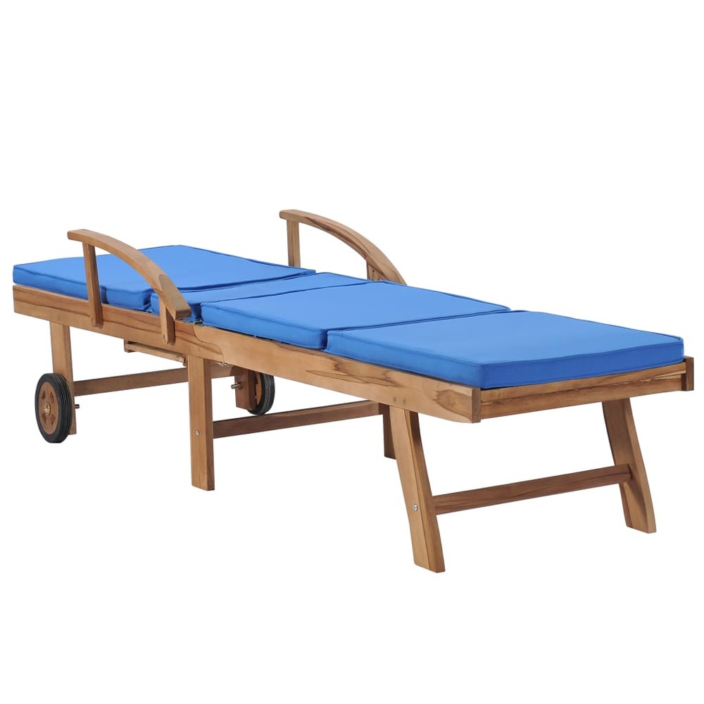 Lot de 2 transats chaise longue bain de soleil lit de jardin terrasse meuble d'extérieur avec coussins bois de teck solide bl