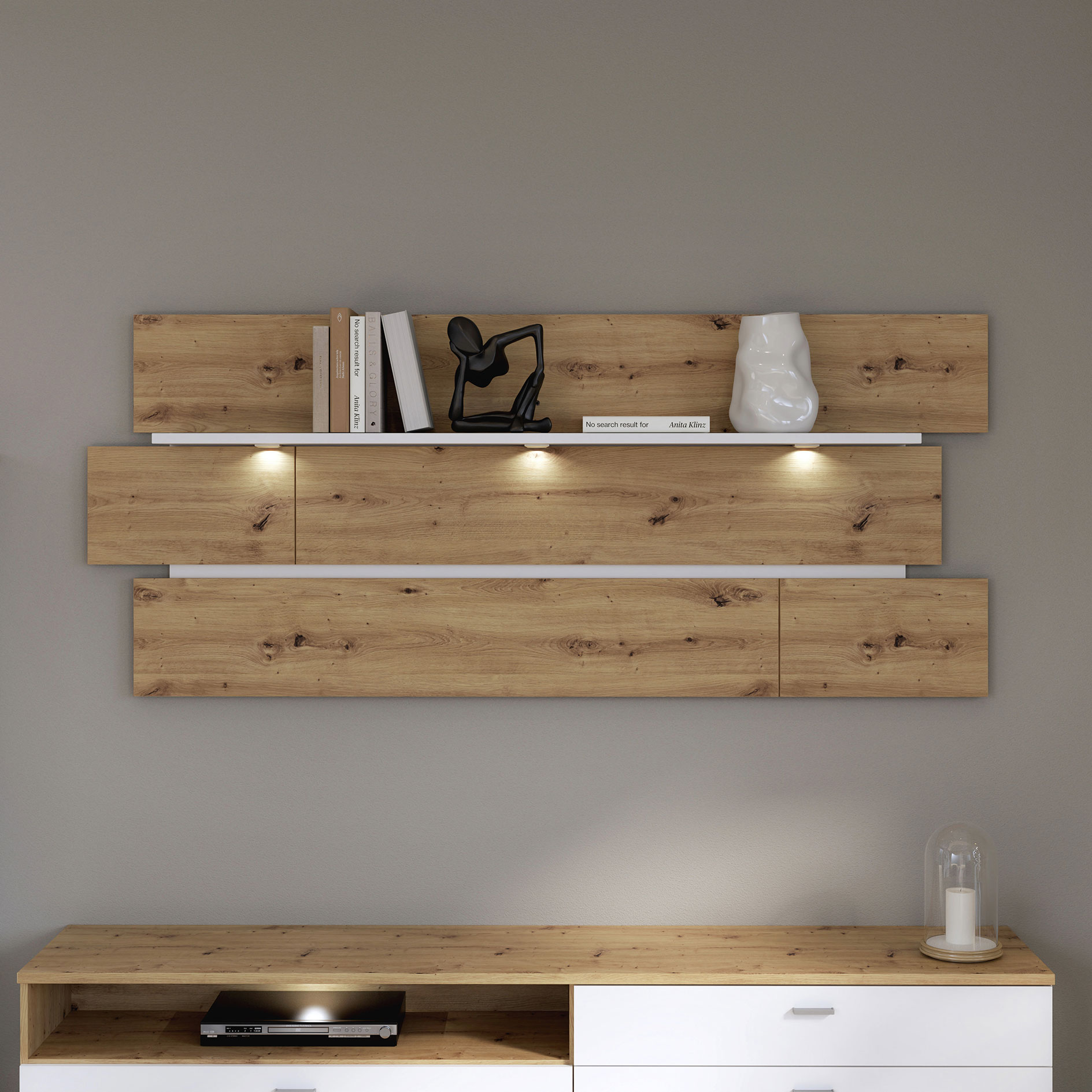 Wandpaneel - weiß - Artisan Eiche - 195 cm breit