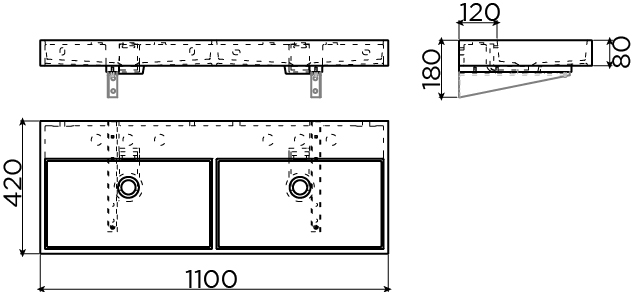 Clou Wash Me dubbele wastafel solid surface 110cm wit mat