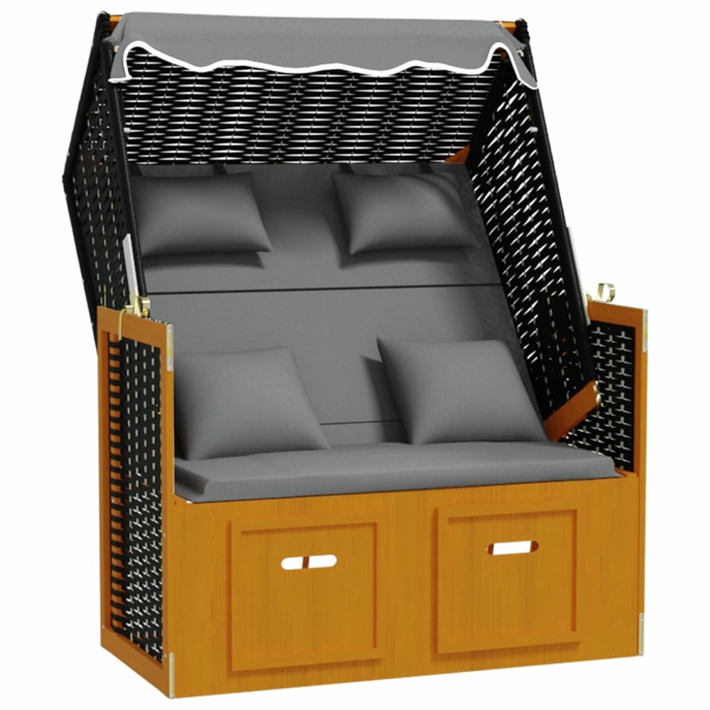 Strandkorb avec coussin résine tressée bois solide anthracite