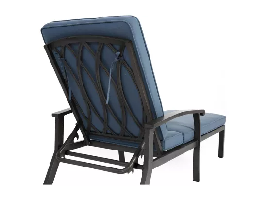 Chaise longue de patio 1 pièce en aluminium antirouille inclinable et réglable avec coussin bleu imperméable en coton meuble transat piscine extérieur