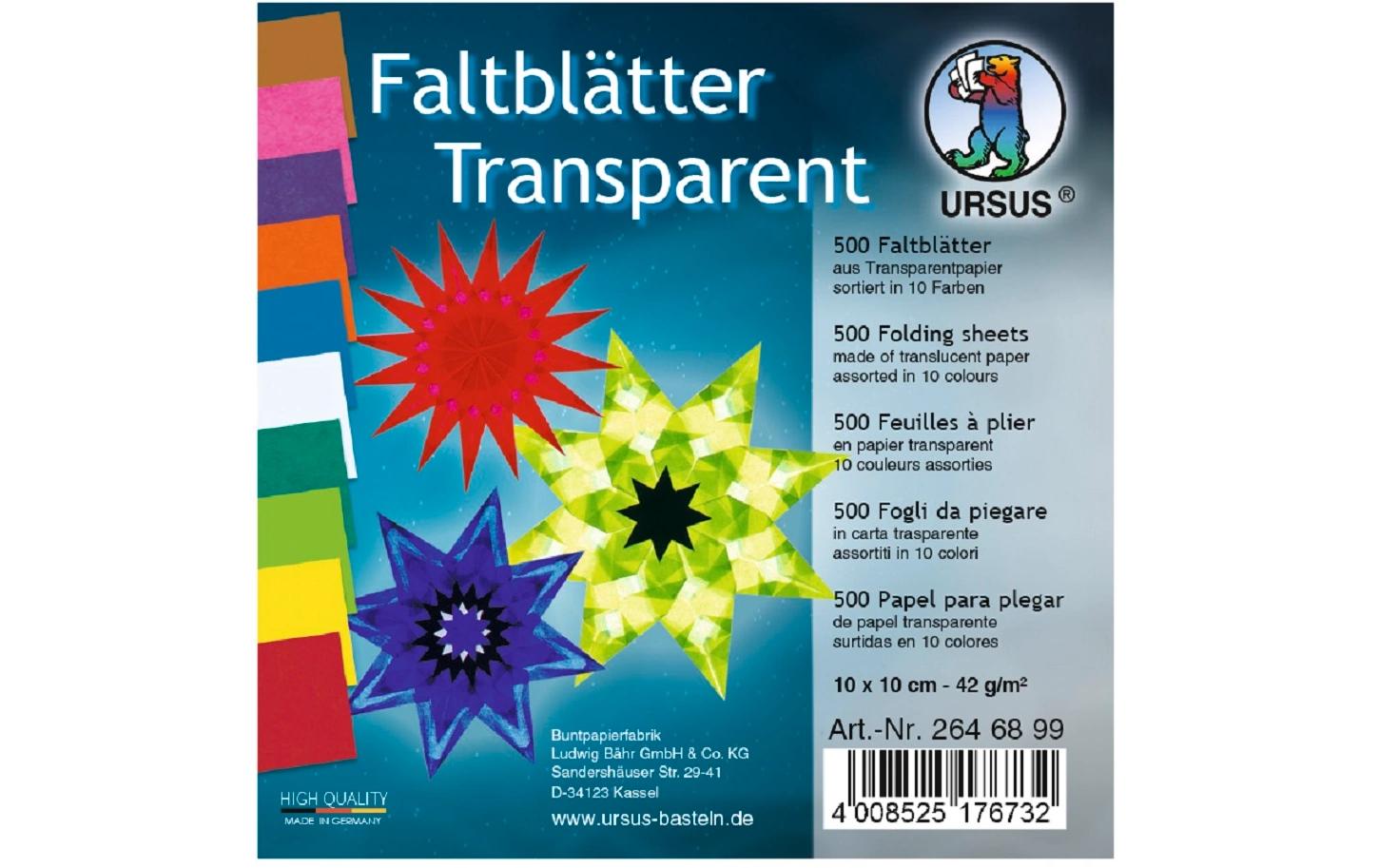 Faltblätter Origami 10 x 10 cm, 42 g/m², 500 BlattDurchgefärbtes Transparentpapier