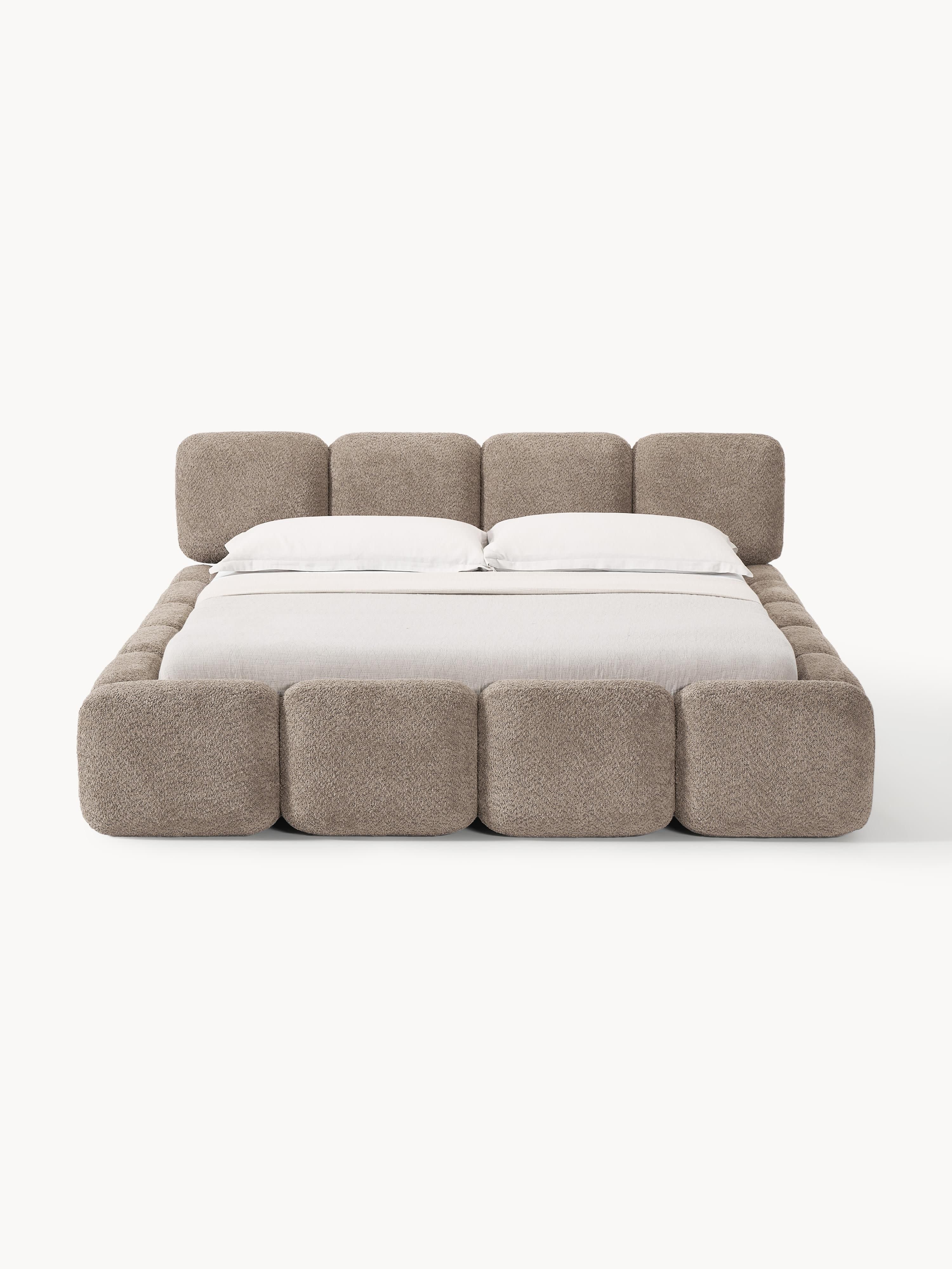 Gestoffeerd bed Tayla van teddy bouclé met opbergruimte