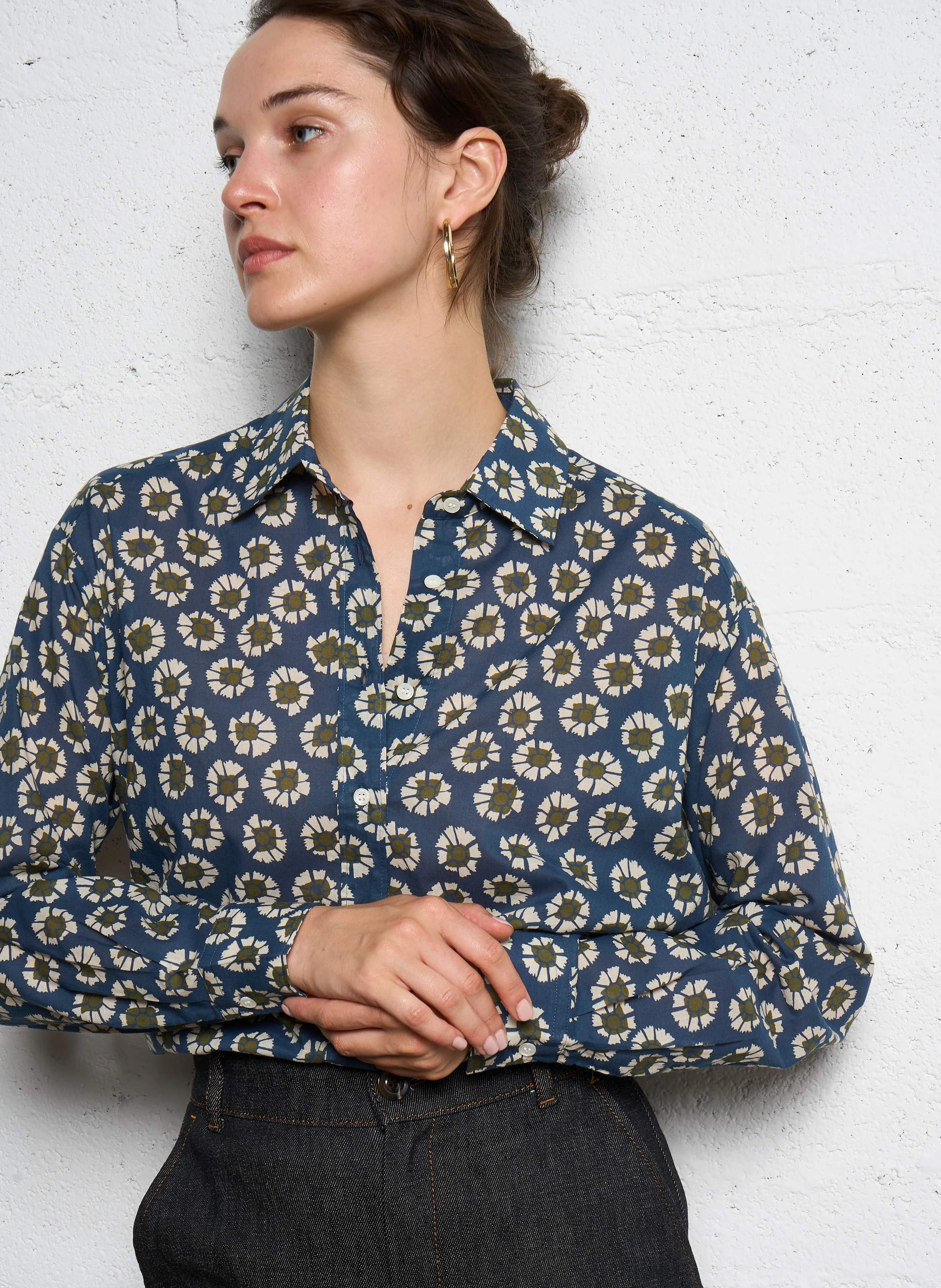 CINEMA - Chemise droite imprimée en coton | Bleu