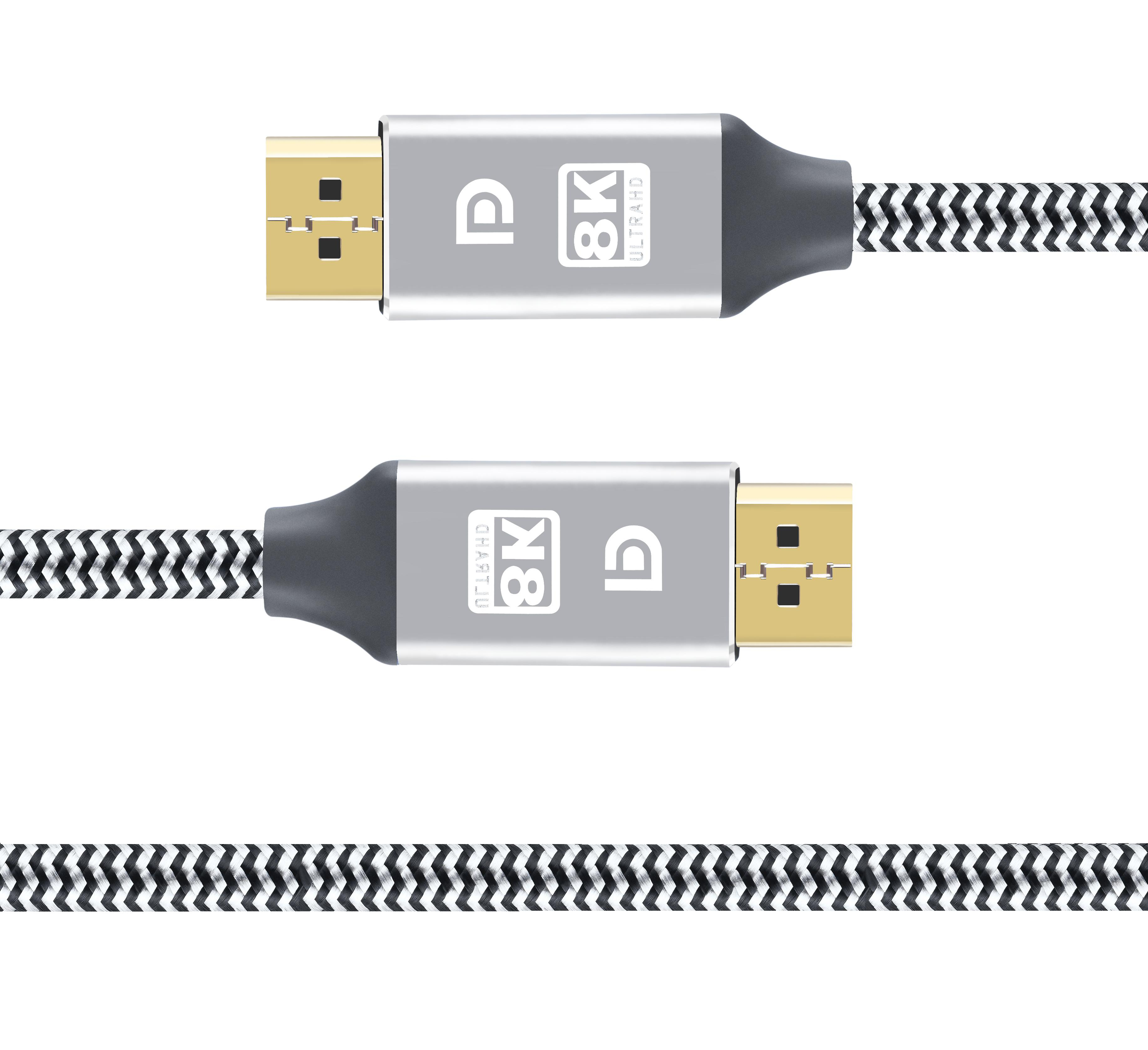 DisplayPort DP auf DisplayPort DP (2m) 8K Ultra HD Verbindungskabel - Grau