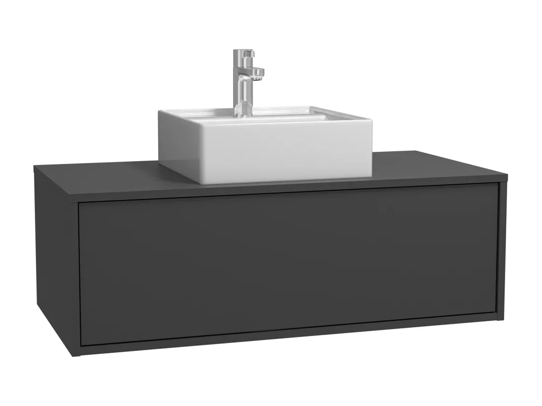 Meuble de salle de bain suspendu gris anthracite avec simple vasque carrée - 94 cm - TEANA II