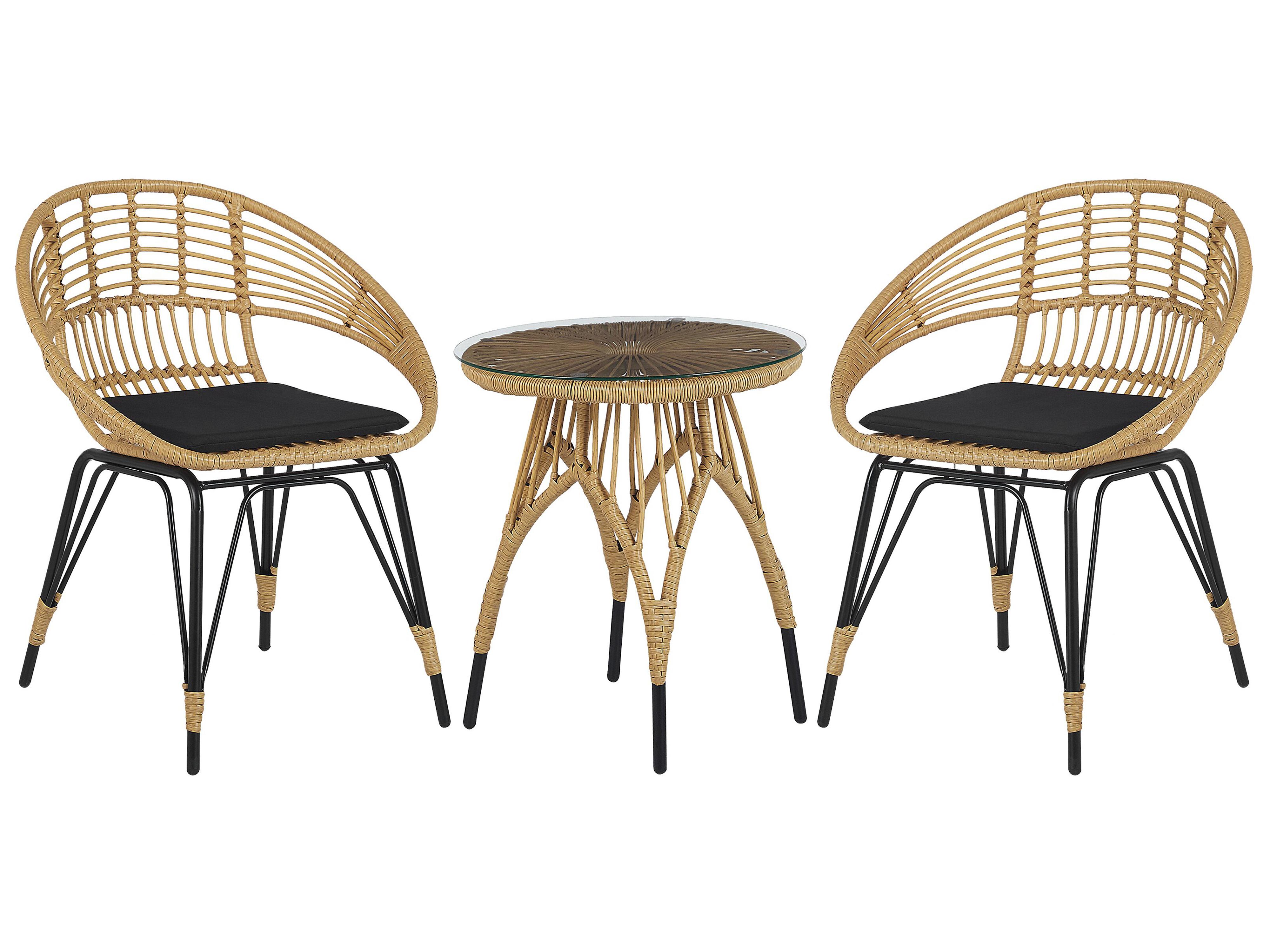 Bistroset met kussens PELLARO PE rotan Zwart