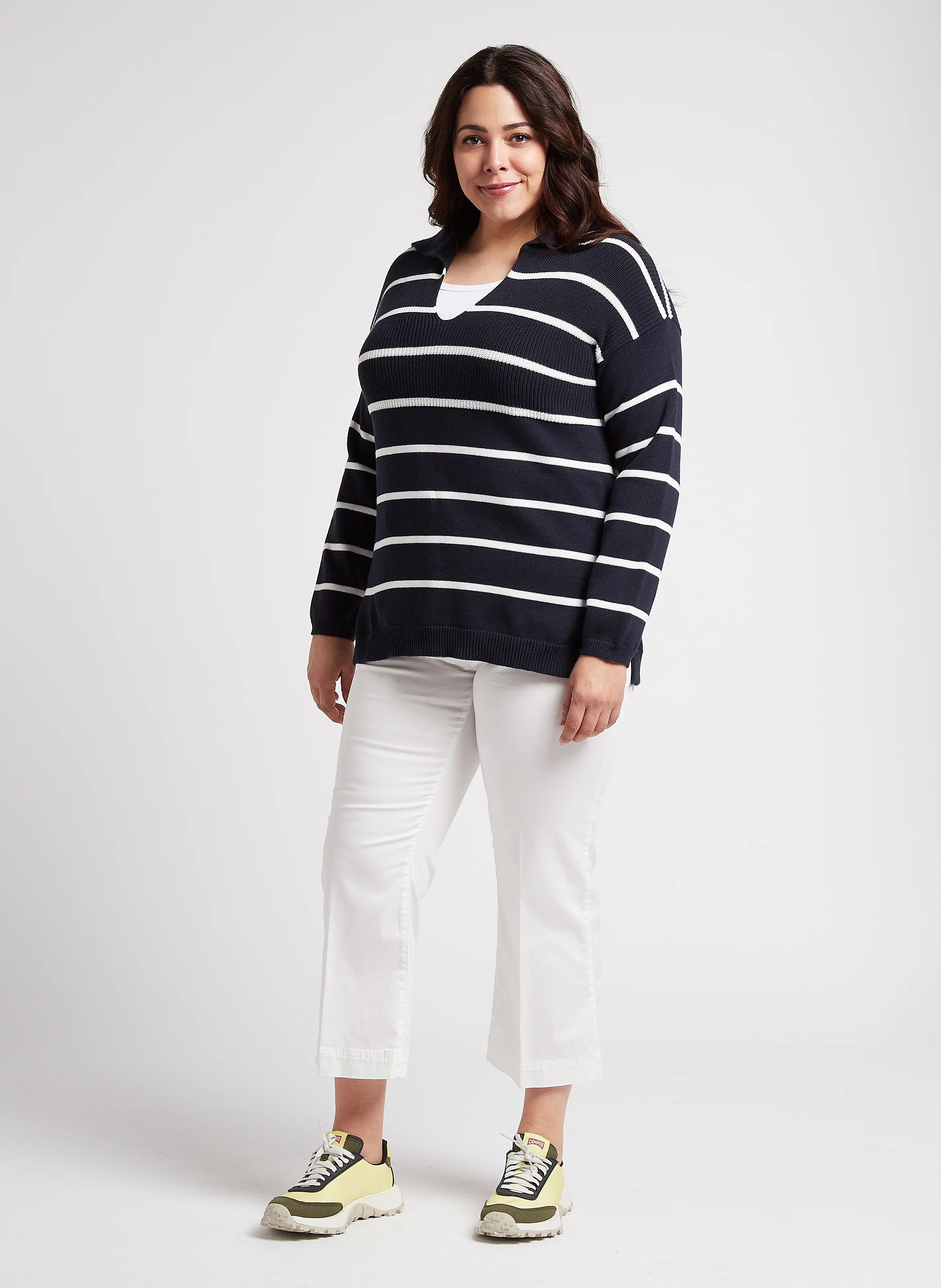 AGATA - Pull marin à col tunisien en coton| Bleu