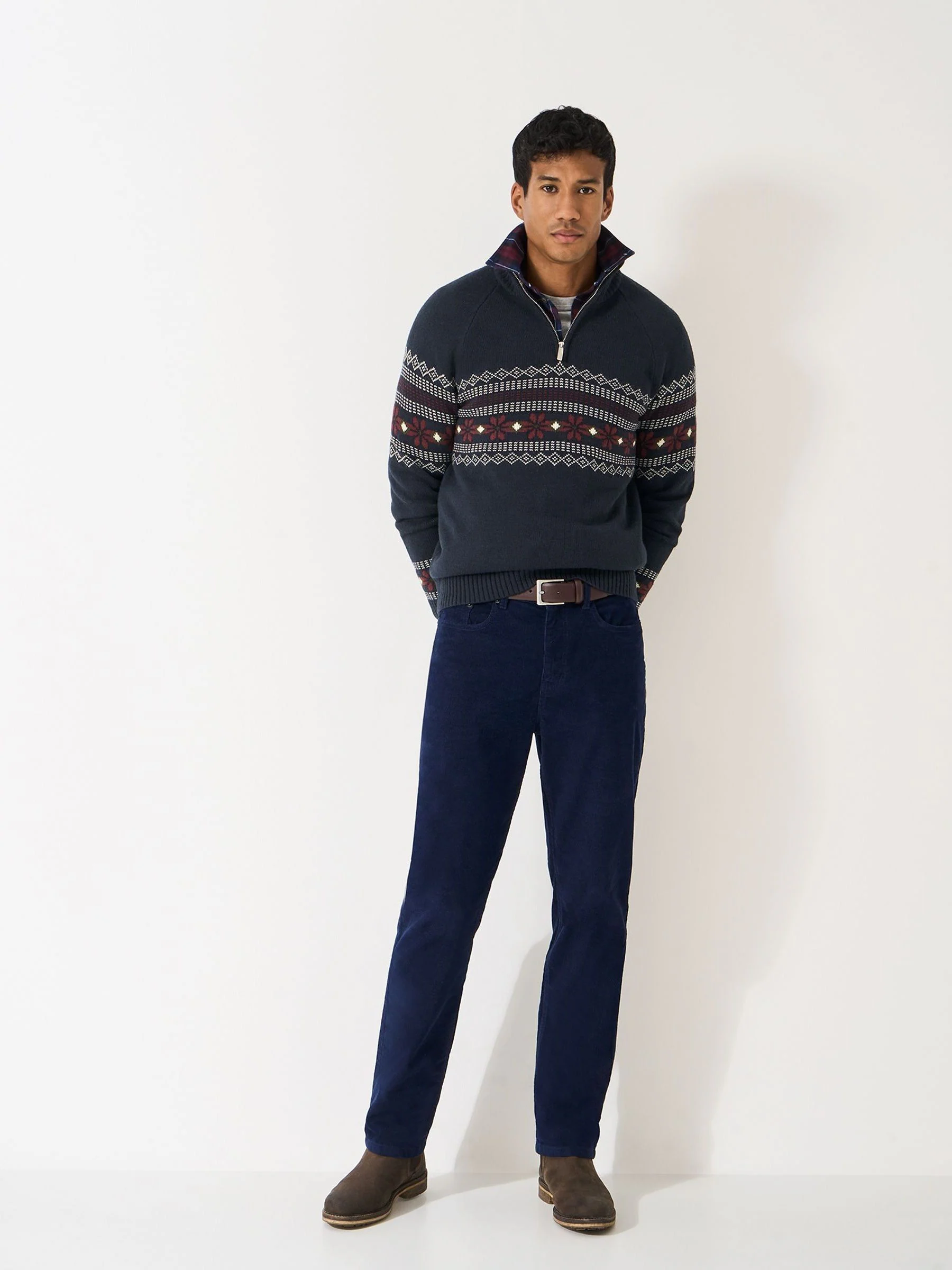 Crew Clothing Company Fairisle Wool Mix Half Zip Jumper