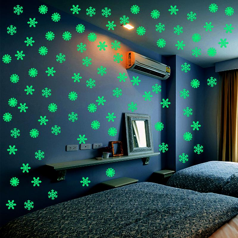 (50er Set) Leuchtende Wandsticker Fluoreszierende Schneeflocken Glow in the Dark Wand Deko für Kinderzimmer - Gelb