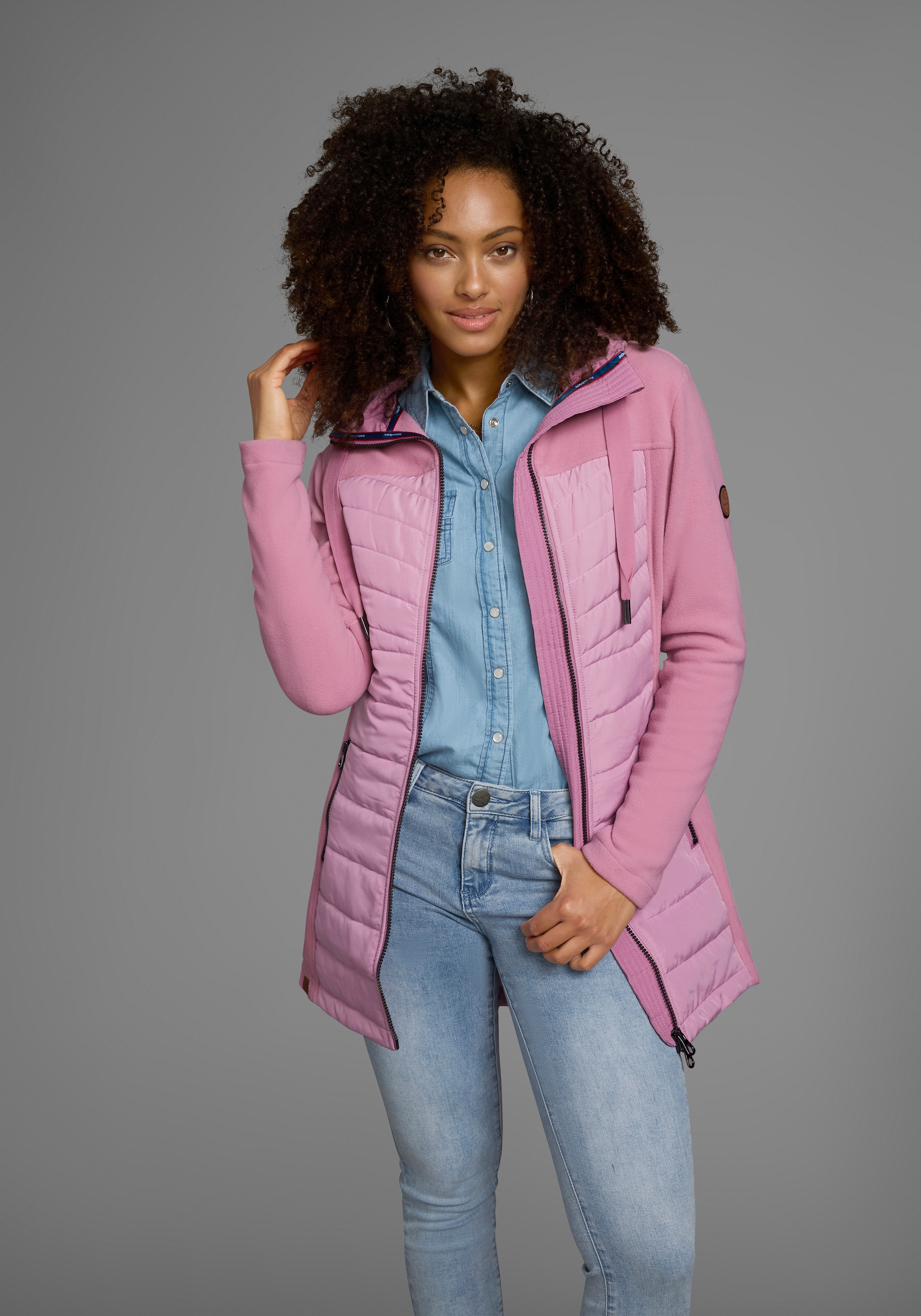 KangaROOS Langjacke mit Kapuze Hybridjacke - Fleecejacke mit wattierten Bereichen