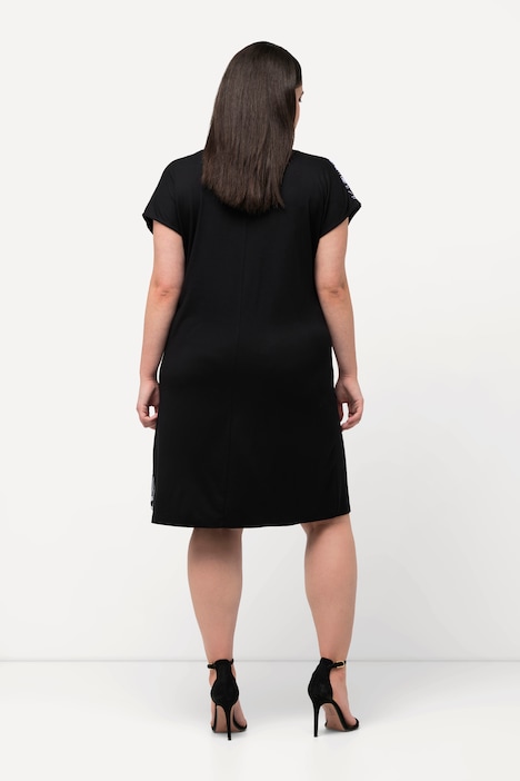 Jerseykleid, Oversized, Blätter, V-Ausschnitt, Halbarm